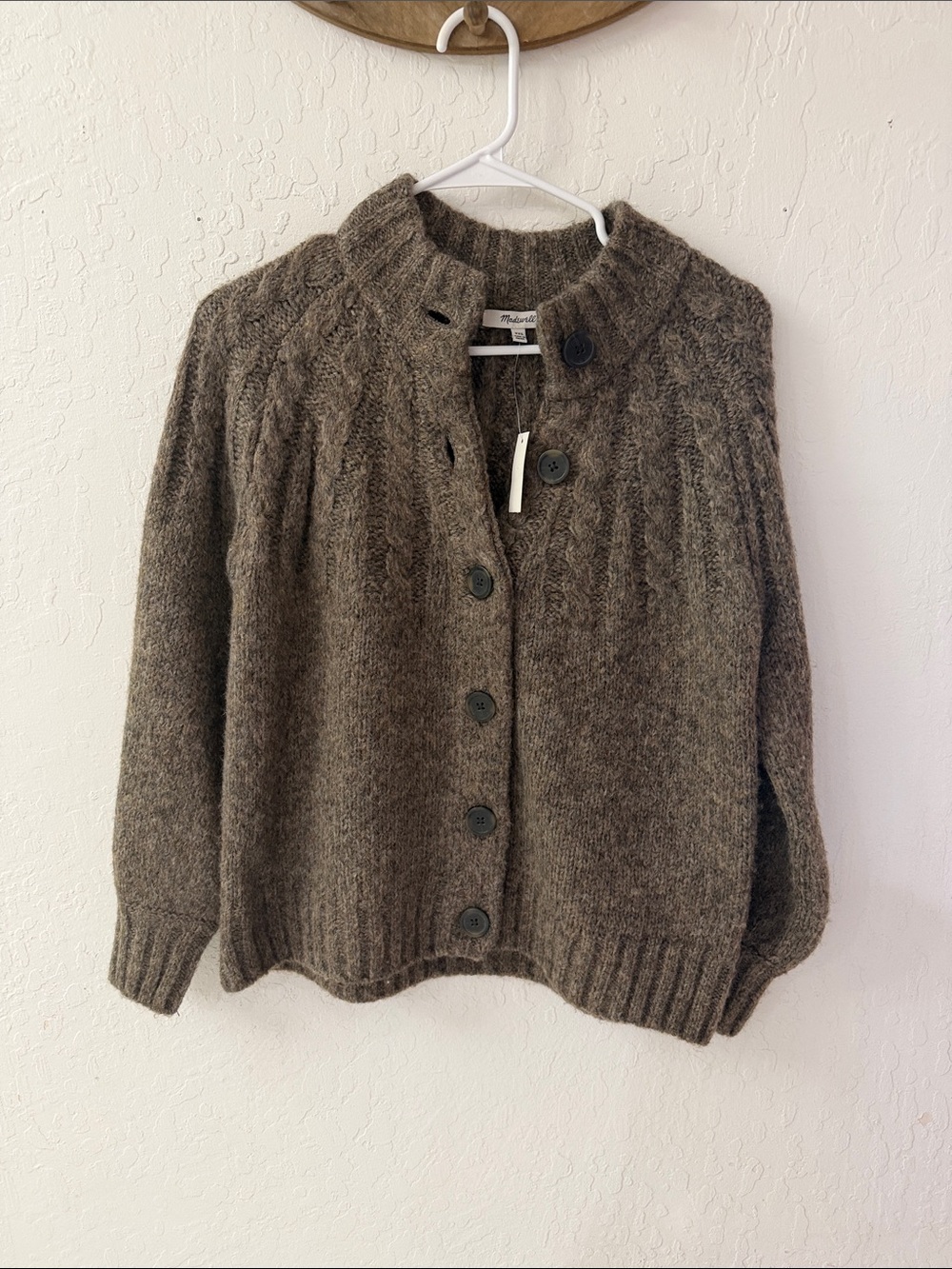 Madewell Brown Wool Blend Harwood Cable Knit Mock Neck Cardigan XXS - Picture 3 of 5